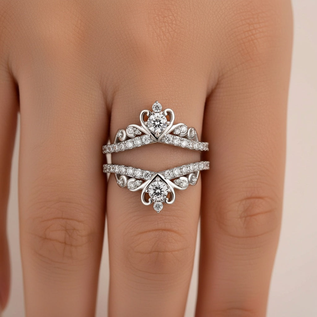 Aurevyn Moissanite Crown Shaped Insert Wedding Band Engagament Ring Enhancer In Sterling Silver