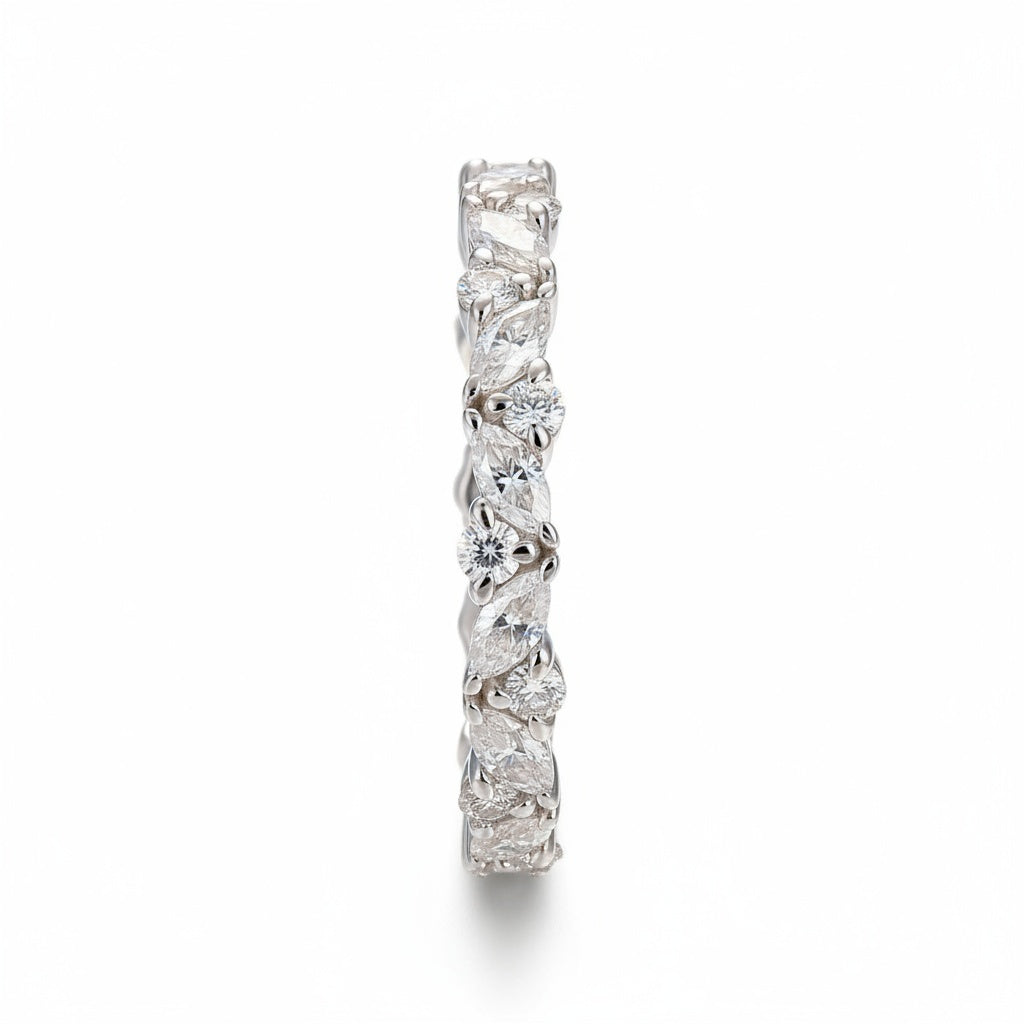 Aurevyn Moissanite Fashion Design Marquise Cut & Round Cut Wedding Band In Sterling Silver
