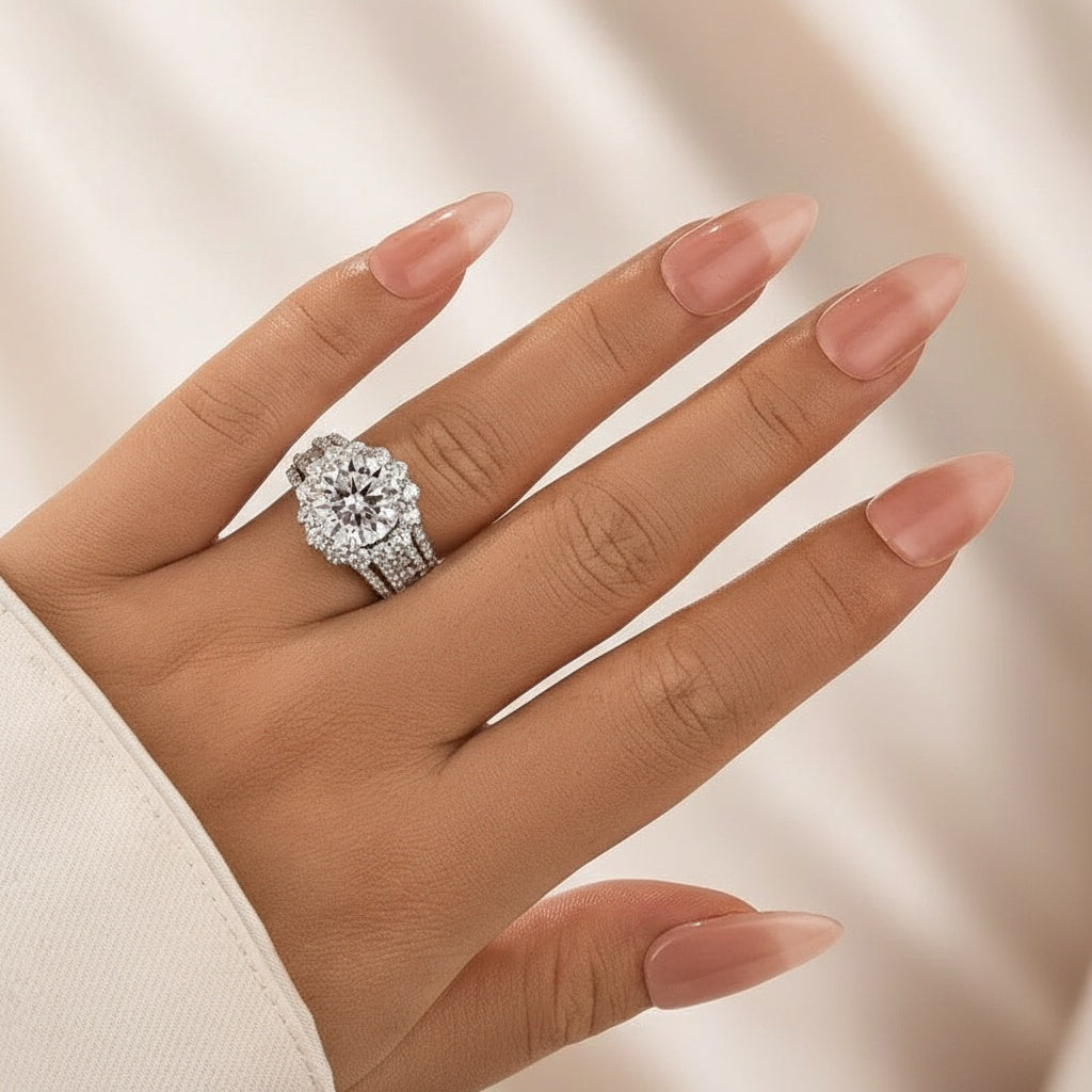 Aurevyn Moissanite Halo Split Shank 4.0Ct Round Cut White Gold Engagement Ring