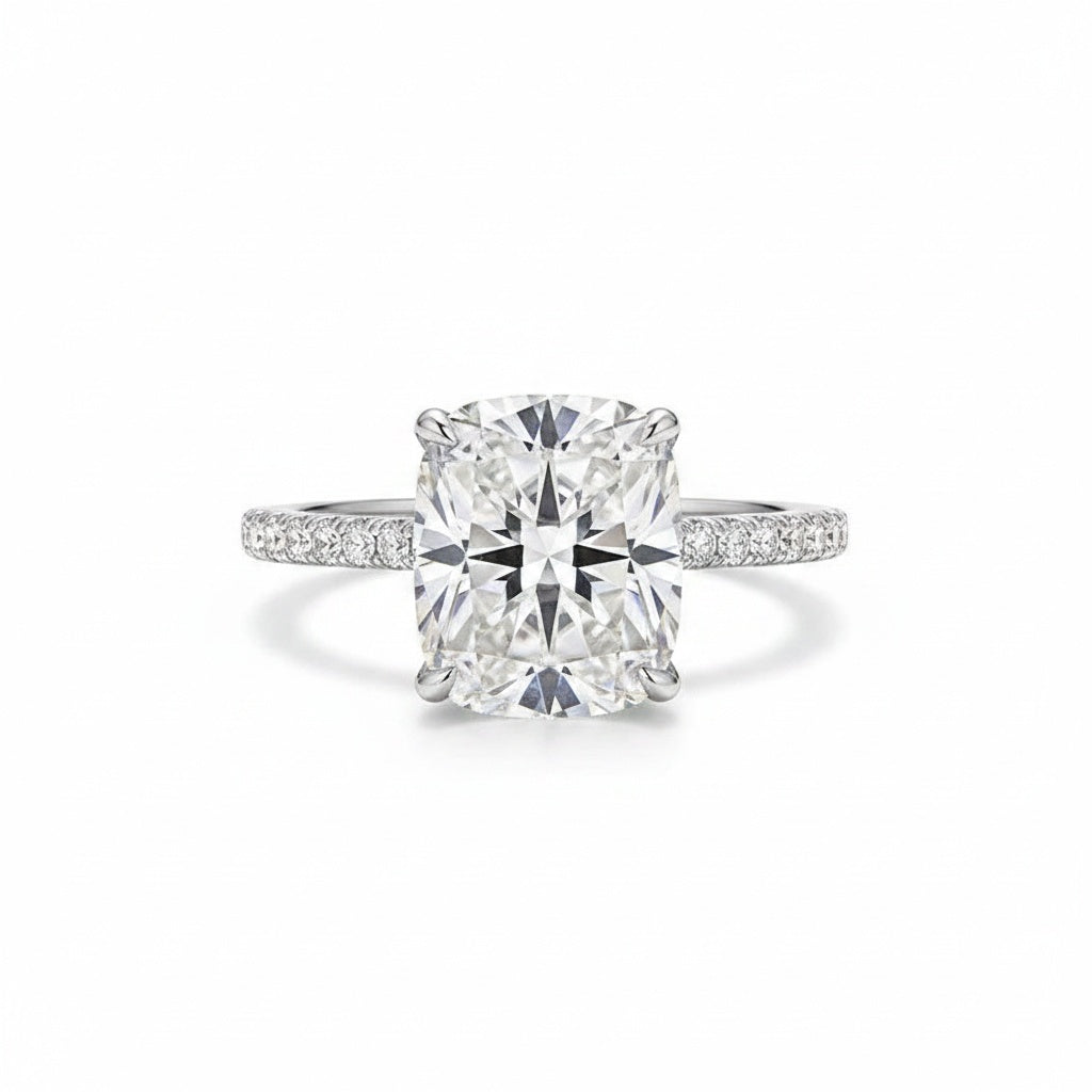Aurevyn Moissanite Hidden Halo 4.0Ct Cushion Cut White Gold Engagement Ring