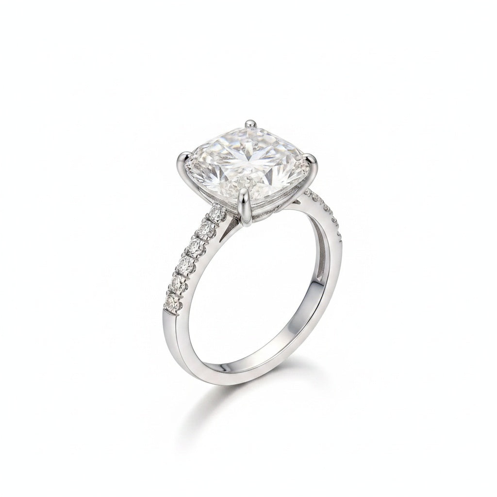 Aurevyn Moissanite Hidden Halo 4.0Ct Cushion Cut White Gold Engagement Ring