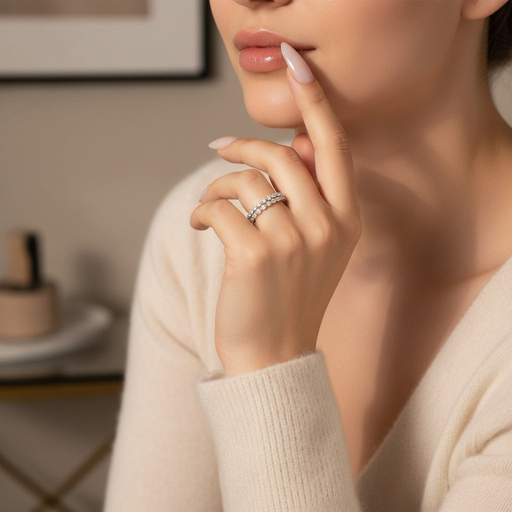 Aurevyn Moissanite Round Cut White Gold Wedding Band Set