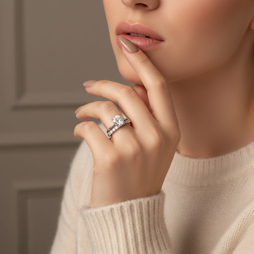 Aurevyn Moissanite S925 2.0Ct/4.0Ct Round Cut White Gold/Yellow Gold Wedding Ring Set