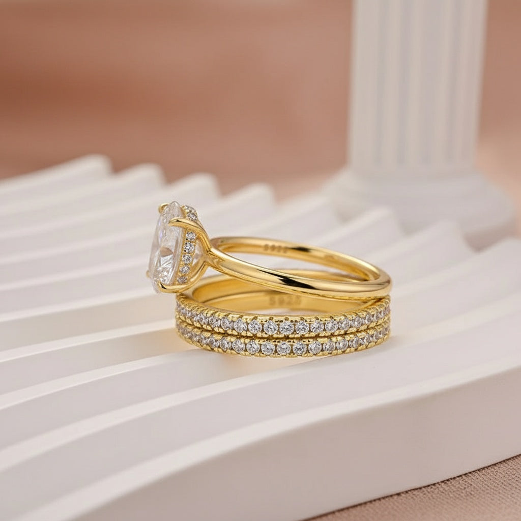 Aurevyn Moissanite Solitaire 2.0 Ct Oval Cut Yellow Gold Wedding Ring Set