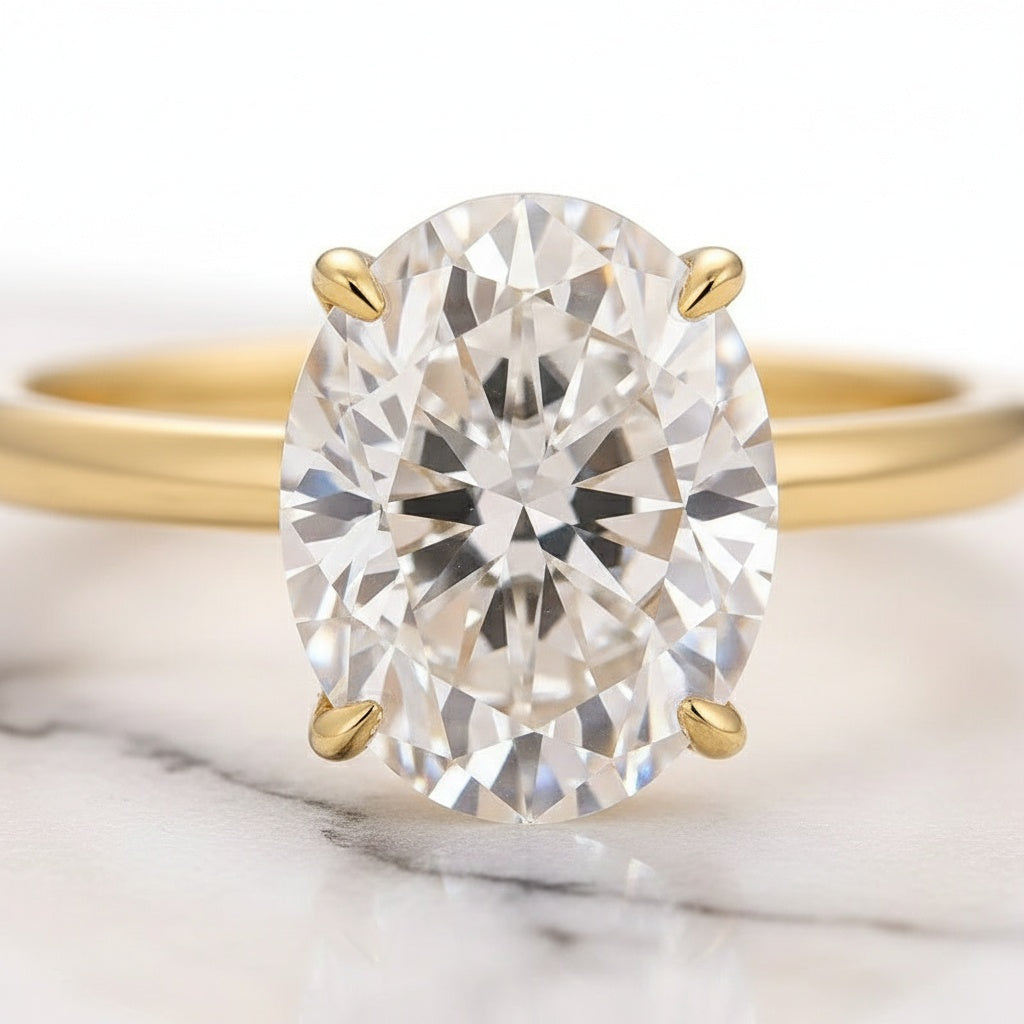 Aurevyn Moissanite Solitaire 2.0 Ct Oval Cut Yellow Gold Wedding Ring Set