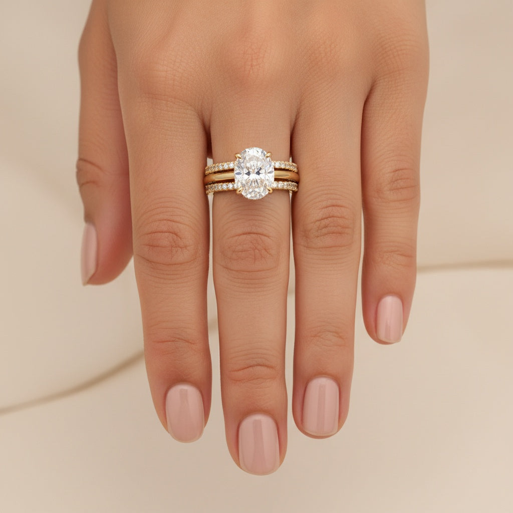 Aurevyn Moissanite Solitaire 2.0 Ct Oval Cut Yellow Gold Wedding Ring Set