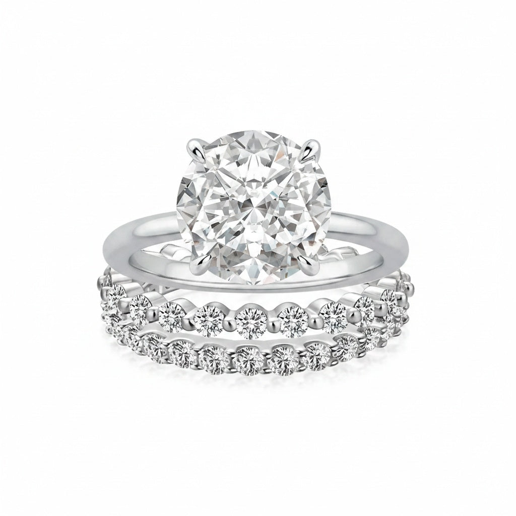 Aurevyn Moissanite Solitaire 2.0 Ct Round Cut White Gold Engagement Ring with Round & Marquise Accents Bands