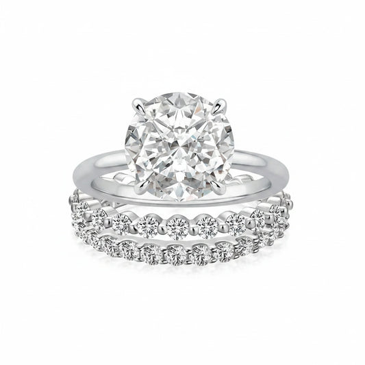 Aurevyn Moissanite Solitaire 2.0 Ct Round Cut White Gold Engagement Ring with Round & Marquise Accents Bands
