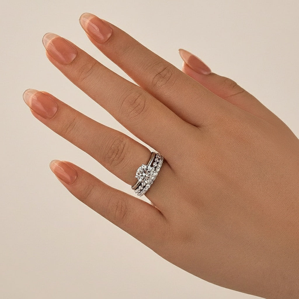 Aurevyn Moissanite Solitaire 2.0 Ct Round Cut White Gold Engagement Ring with Round & Marquise Accents Bands