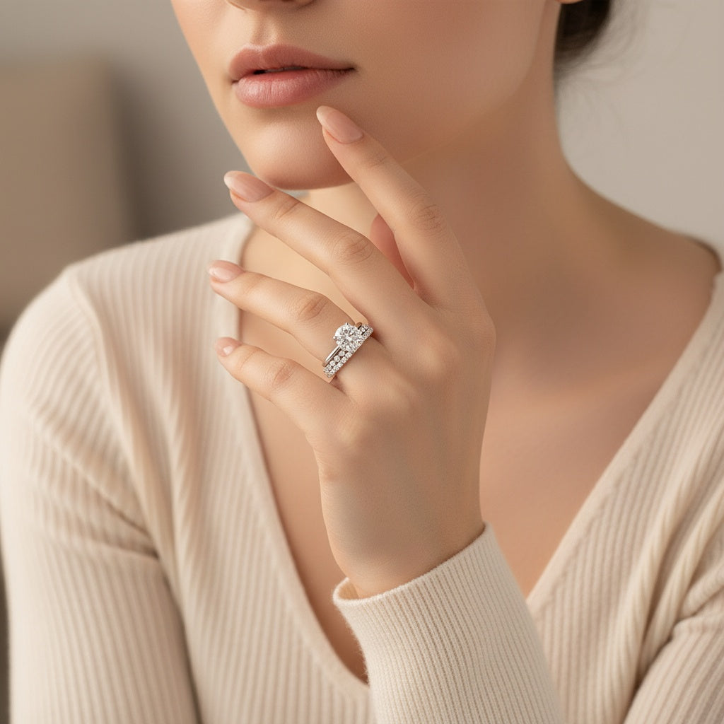 Aurevyn Moissanite Solitaire 2.0 Ct Round Cut White Gold Engagement Ring with Round & Marquise Accents Bands