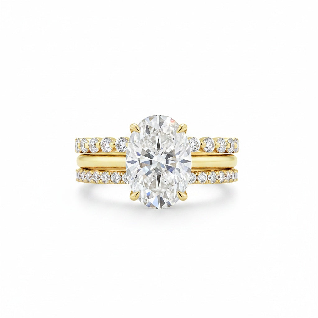 Aurevyn Moissanite Solitaire 4.0Ct Oval Cut  Yellow Gold Women's Wedding Ring Set