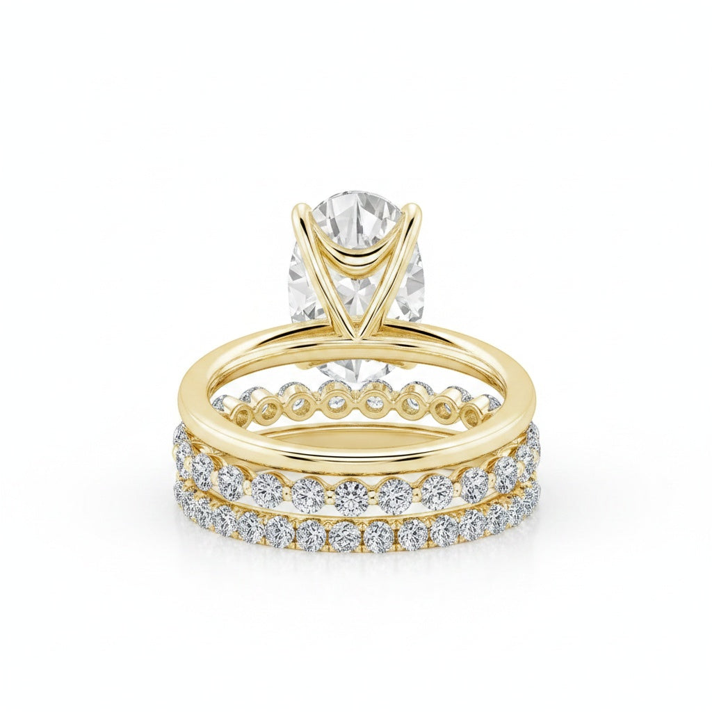 Aurevyn Moissanite Solitaire 4.0Ct Oval Cut  Yellow Gold Women's Wedding Ring Set