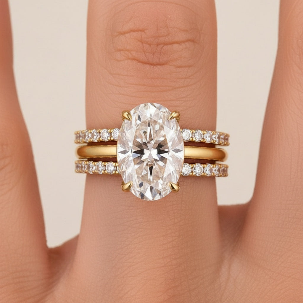 Aurevyn Moissanite Solitaire 4.0Ct Oval Cut  Yellow Gold Women's Wedding Ring Set