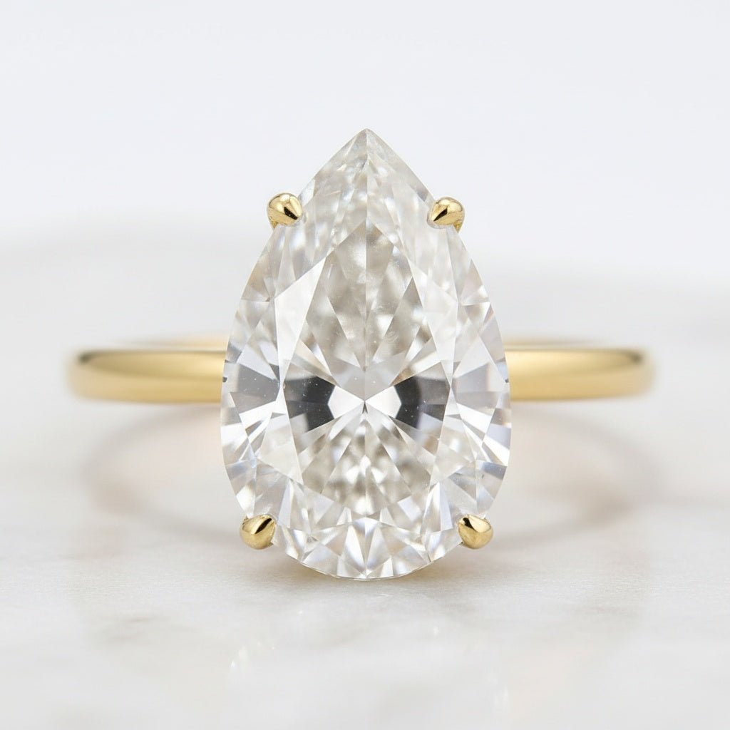 Aurevyn Moissanite Solitaire 4.0Ct Pear Cut Yellow Gold Women's Wedding Ring Set
