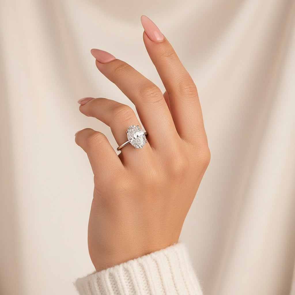 Aurevyn Moissanite Solitaire 5.50 Ct Oval Cut White Gold Promise Ring For Women