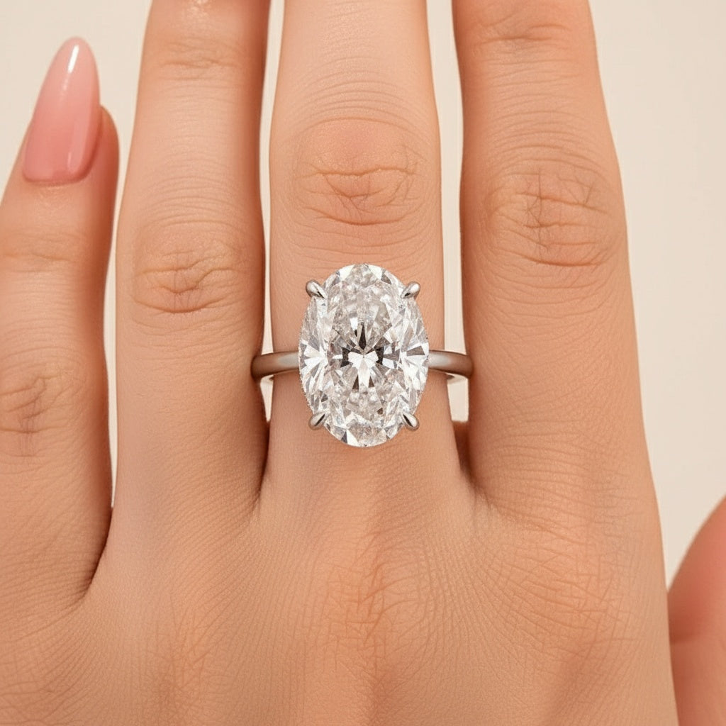 Aurevyn Moissanite Solitaire 5.50 Ct Oval Cut White Gold Promise Ring For Women