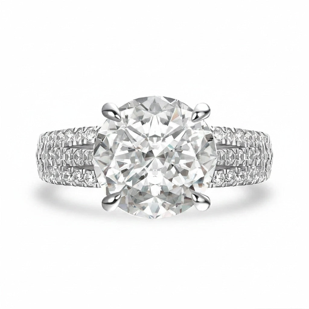 Aurevyn Moissanite Split Shank 4.0Ct Round Cut White Gold Engagement Ring