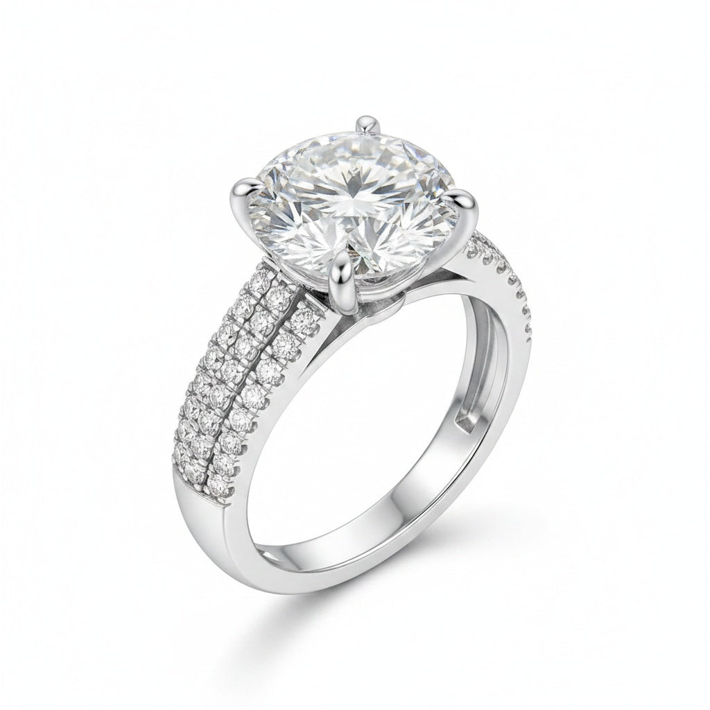 Aurevyn Moissanite Split Shank 4.0Ct Round Cut White Gold Engagement Ring