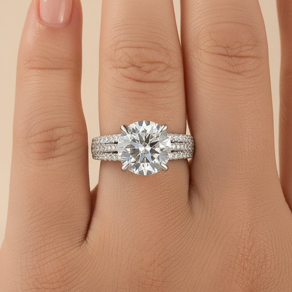 Aurevyn Moissanite Split Shank 4.0Ct Round Cut White Gold Engagement Ring