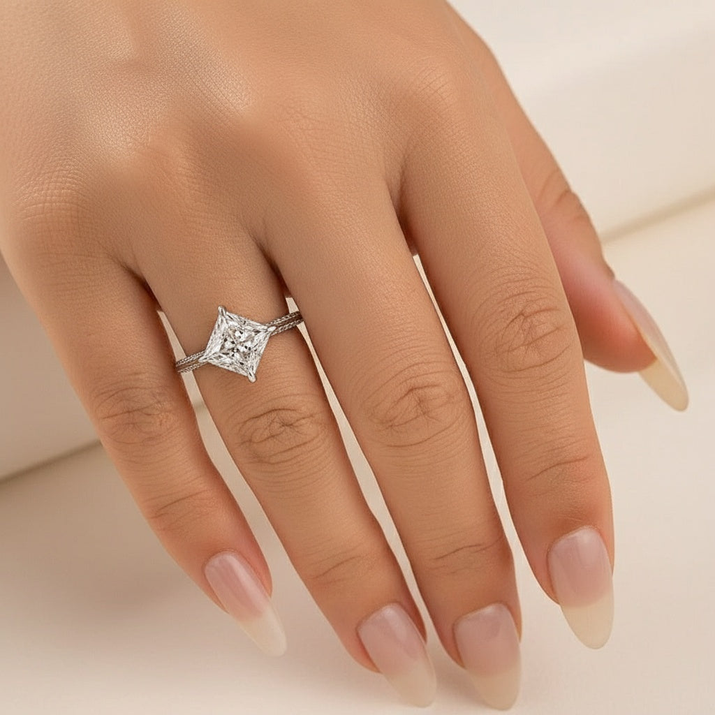 Aurevyn Moissanite Square 2.0Ct Princess Cut White Gold Triple Band Engagement Ring