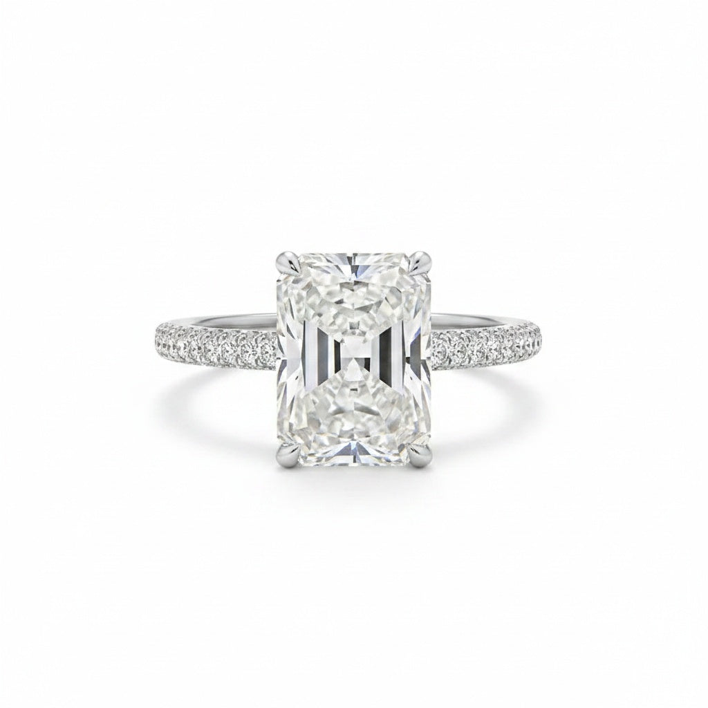 Aurevyn Moissanite Triple Row Pavé 3.5Ct Radiant Cut White Gold Engagement Ring