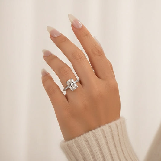 Aurevyn Moissanite Triple Row Pavé 3.5Ct Radiant Cut White Gold Engagement Ring