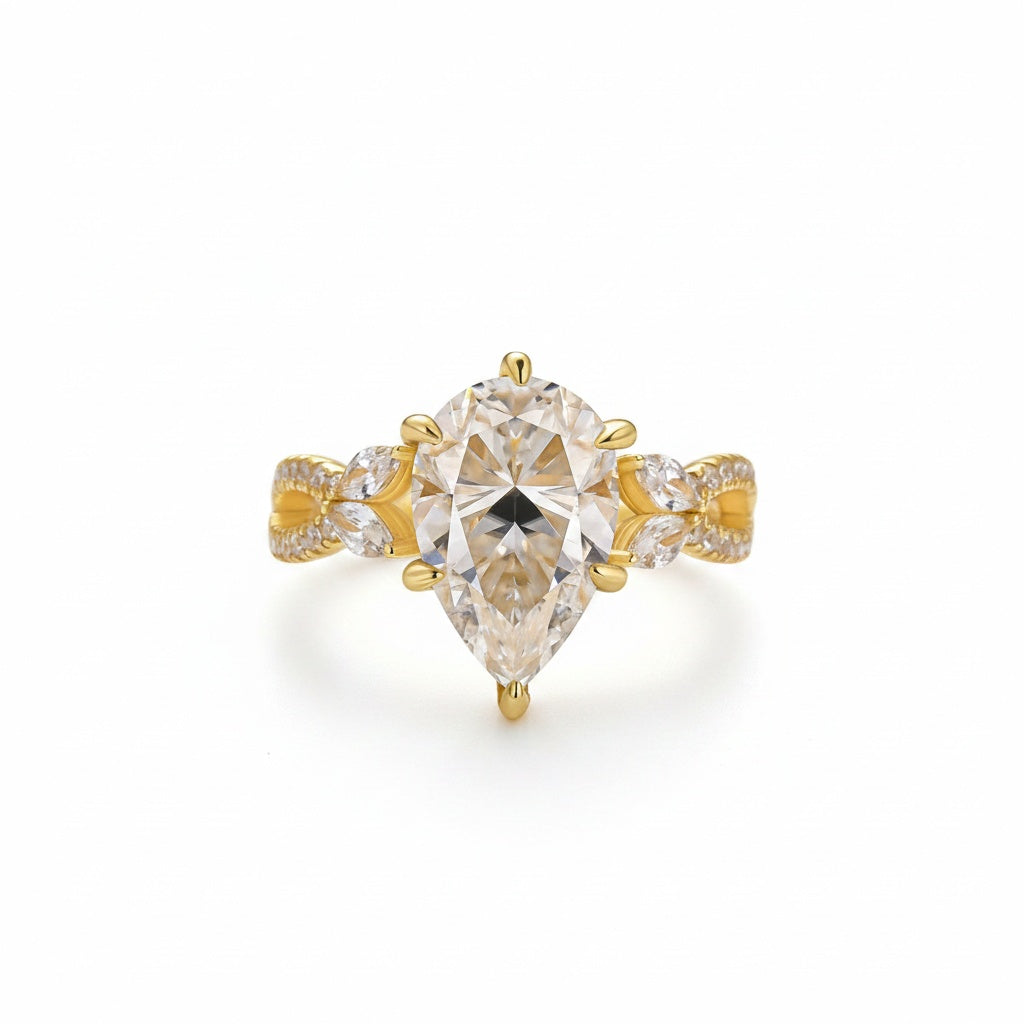 Aurevyn Moissanite Vintage 4.0Ct Pear Cut Twist Engagement Ring Travel Ring In Sterling Silver
