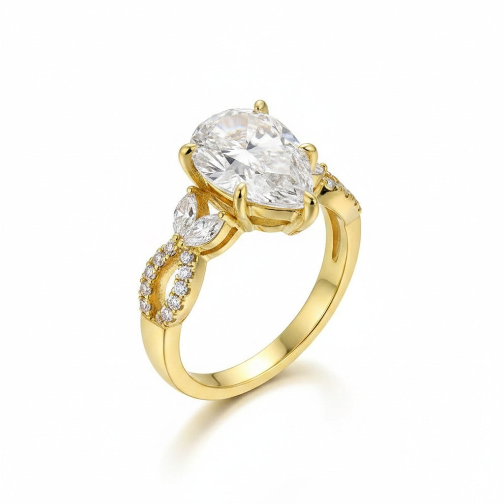 Aurevyn Moissanite Vintage 4.0Ct Pear Cut Twist Engagement Ring Travel Ring In Sterling Silver