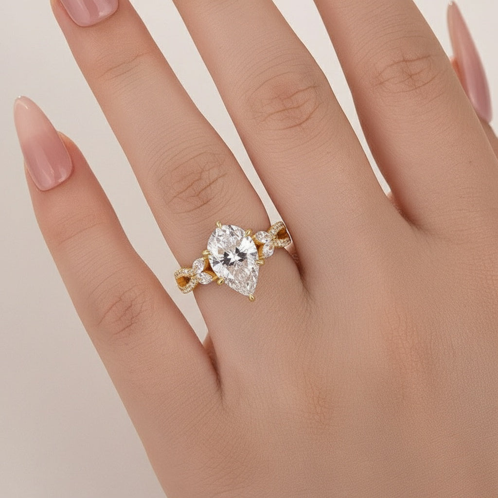 Aurevyn Moissanite Vintage 4.0Ct Pear Cut Twist Engagement Ring Travel Ring In Sterling Silver