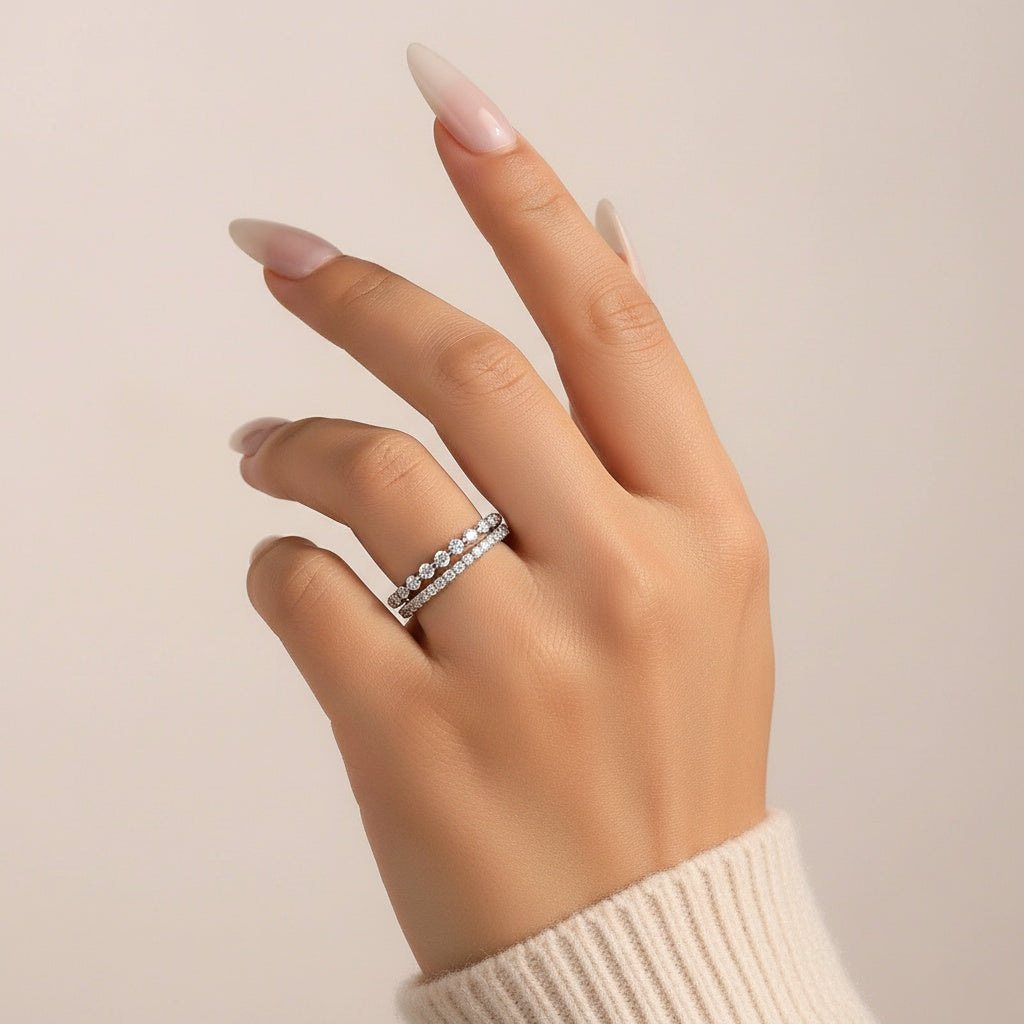 Aurevyn Moissanite Women's Stackable Wedding Band Set In Sterling Silver