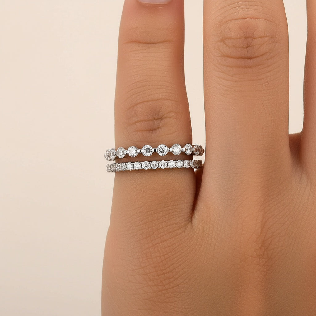Aurevyn Moissanite Women's Stackable Wedding Band Set In Sterling Silver