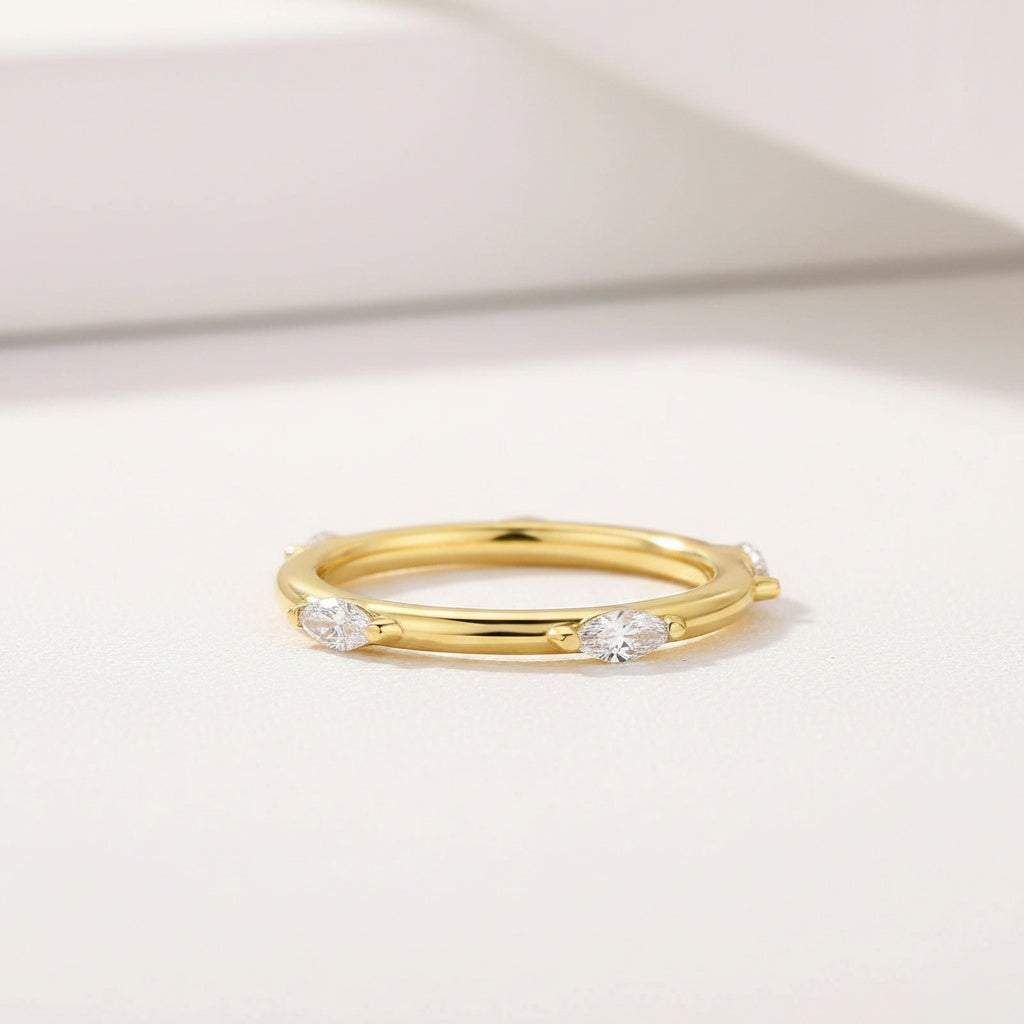 Aurevyn Moissanite Yellow Gold Marquise Cut Wedding Band