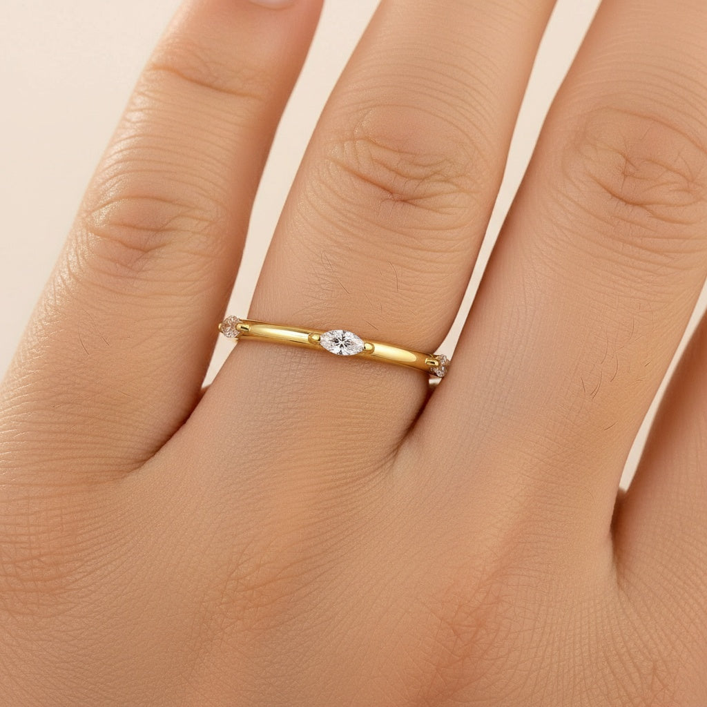 Aurevyn Moissanite Yellow Gold Marquise Cut Wedding Band