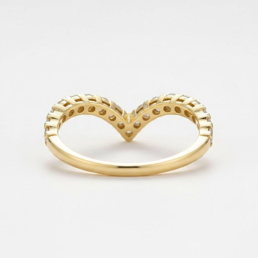 Aurevyn Moissanite Yellow Gold Petite Pavé Curved Matching Wedding Ring
