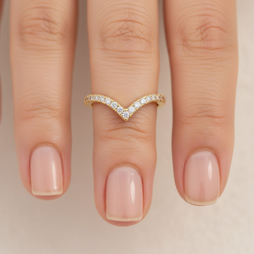 Aurevyn Moissanite Yellow Gold Petite Pavé Curved Matching Wedding Ring