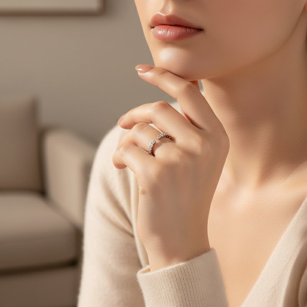 Aurevyn Open Round Cut White Gold Wedding Band
