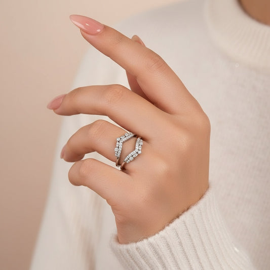 Aurevyn Round Cut Jacket White Gold Stack Wedding Band