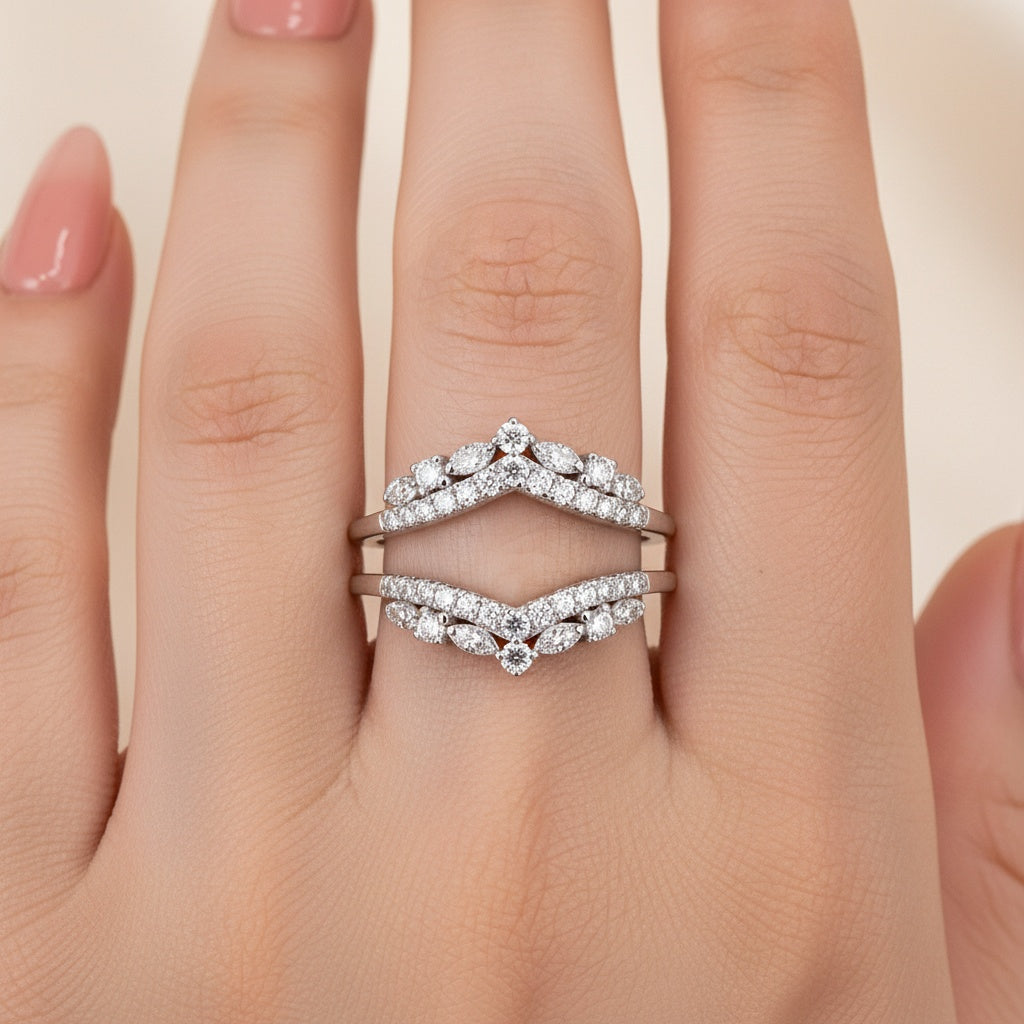 Aurevyn Round Cut Jacket White Gold Stack Wedding Band