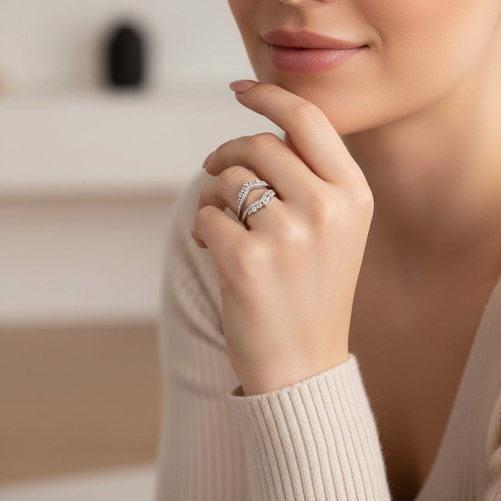 Aurevyn Round Cut Jacket White Gold Stack Wedding Band