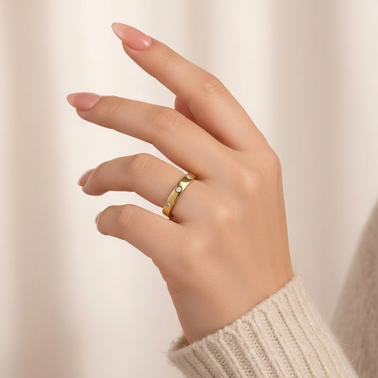 Aurevyn Round Cut Yellow Gold Wide Wedding Band