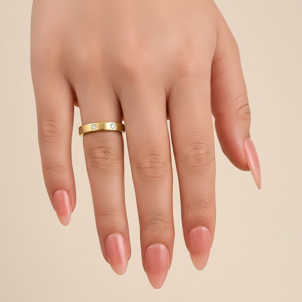 Aurevyn Round Cut Yellow Gold Wide Wedding Band