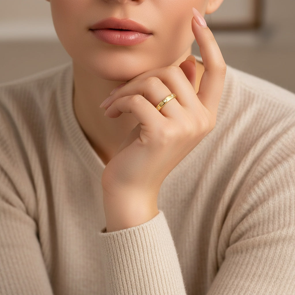 Aurevyn Round Cut Yellow Gold Wide Wedding Band