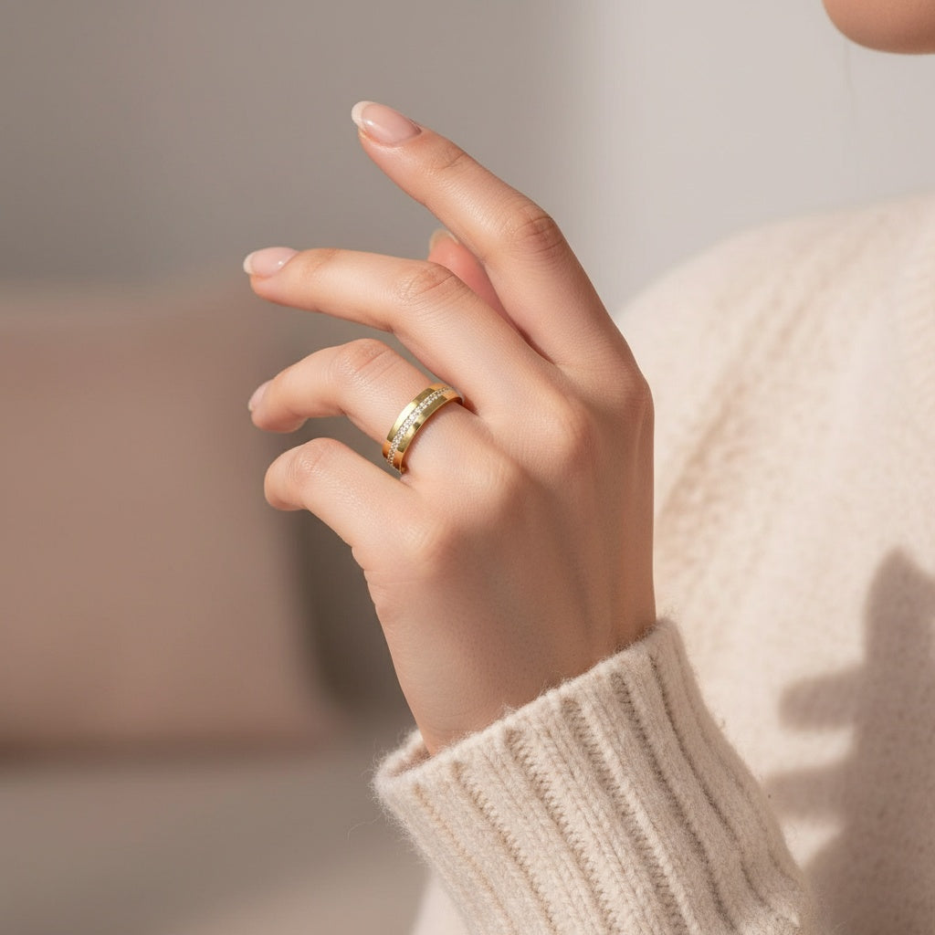 Aurevyn S925 0.48ct Round Brilliant Cut Yellow Gold Eternity Wedding Band in Sterling Silver