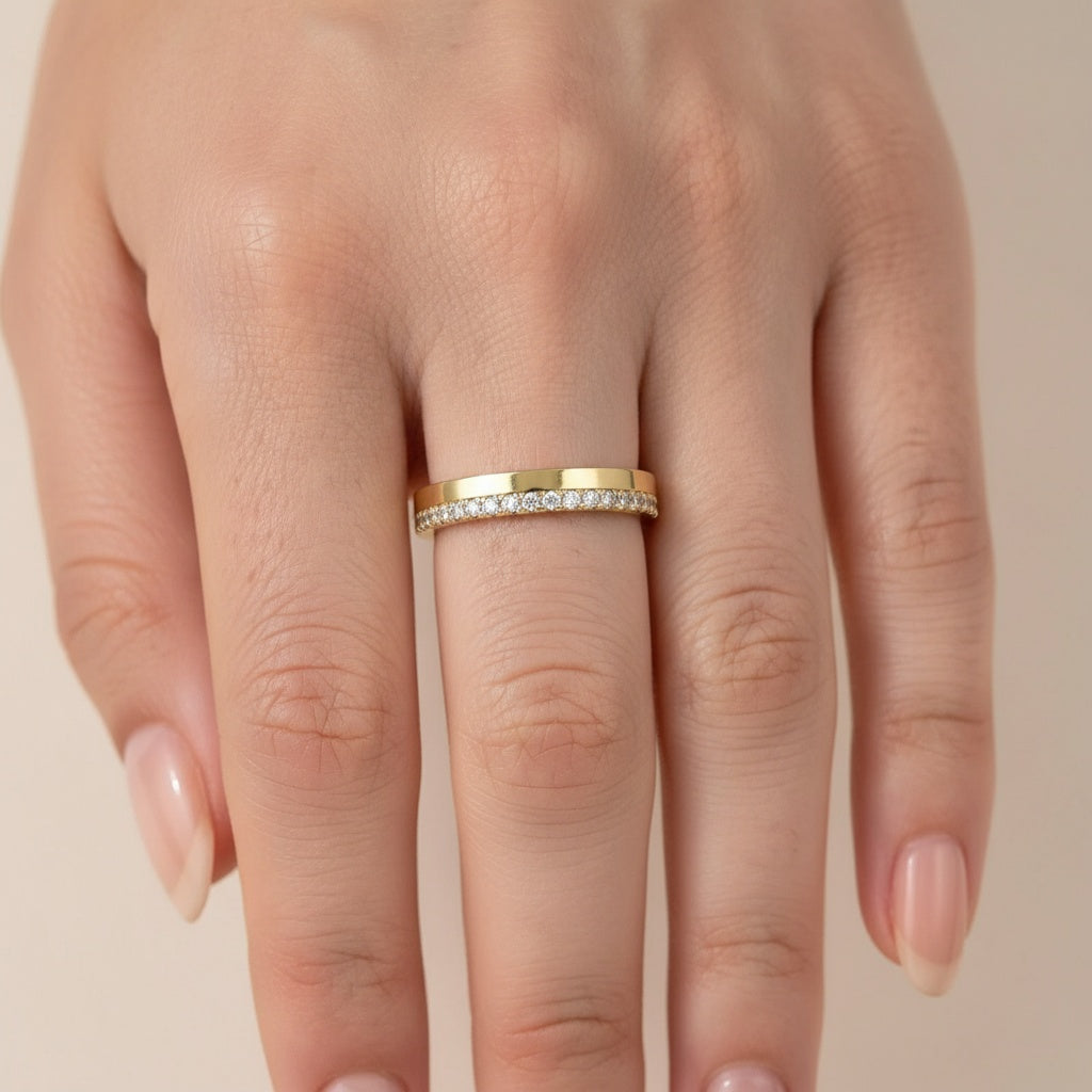 Aurevyn S925 0.48ct Round Brilliant Cut Yellow Gold Eternity Wedding Band in Sterling Silver