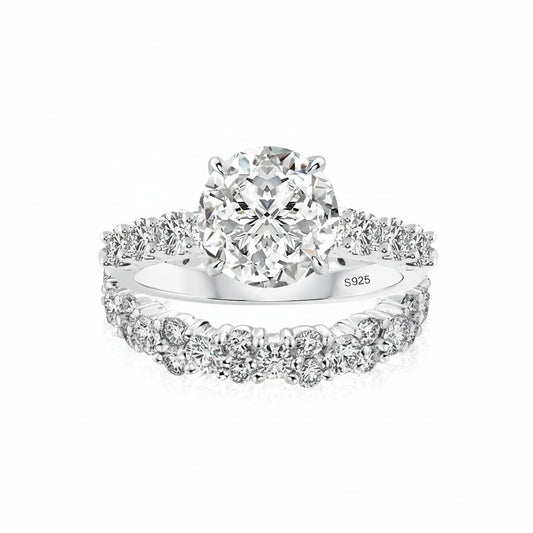 Aurevyn S925 2.0Ct Round Cut 2PC Brival Ring Set Solitaire Promise Ring & Pavé Eternity Band