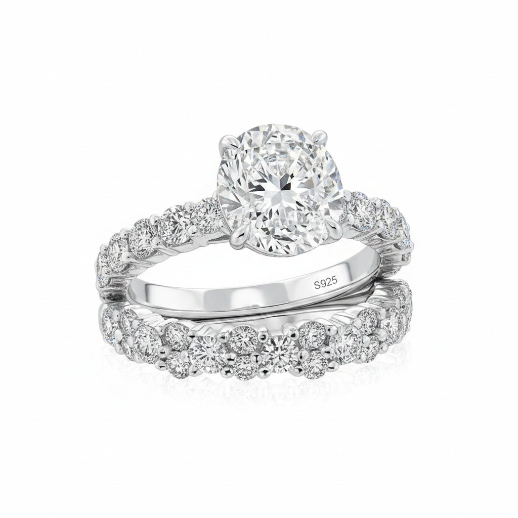 Aurevyn S925 2.0Ct Round Cut 2PC Brival Ring Set Solitaire Promise Ring & Pavé Eternity Band