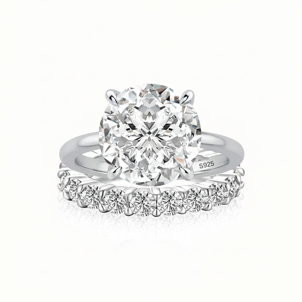Aurevyn S925 3.0Ct Round Cut 2PC Engagement Ring Set Stackable Ring Set For Women