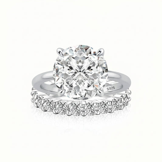 Aurevyn S925 3.0Ct Round Cut 2PC Engagement Ring Set Stackable Ring Set For Women
