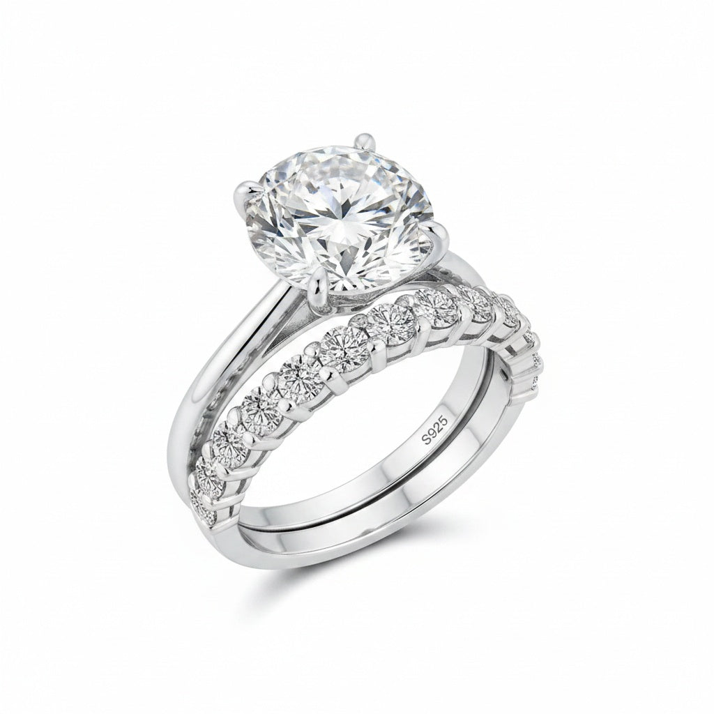 Aurevyn S925 3.0Ct Round Cut 2PC Engagement Ring Set Stackable Ring Set For Women