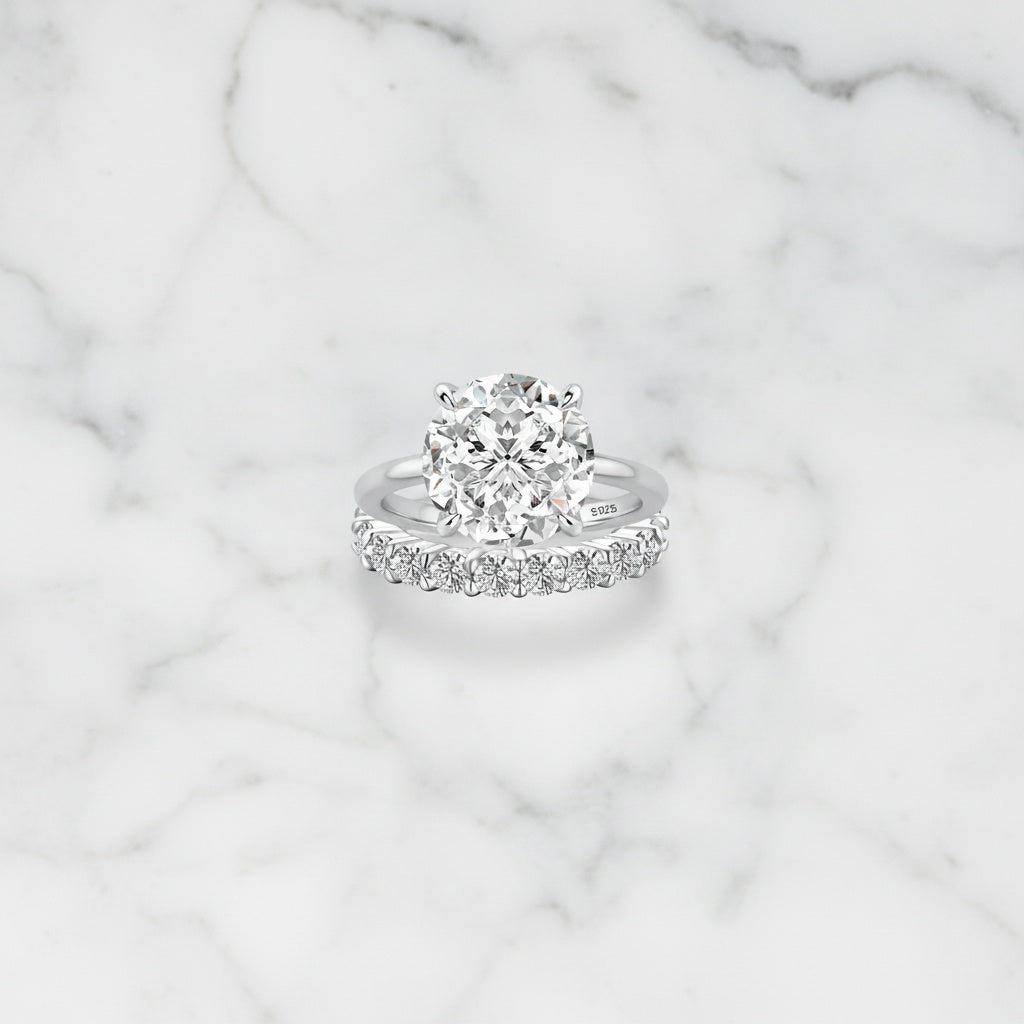 Aurevyn S925 3.0Ct Round Cut 2PC Engagement Ring Set Stackable Ring Set For Women